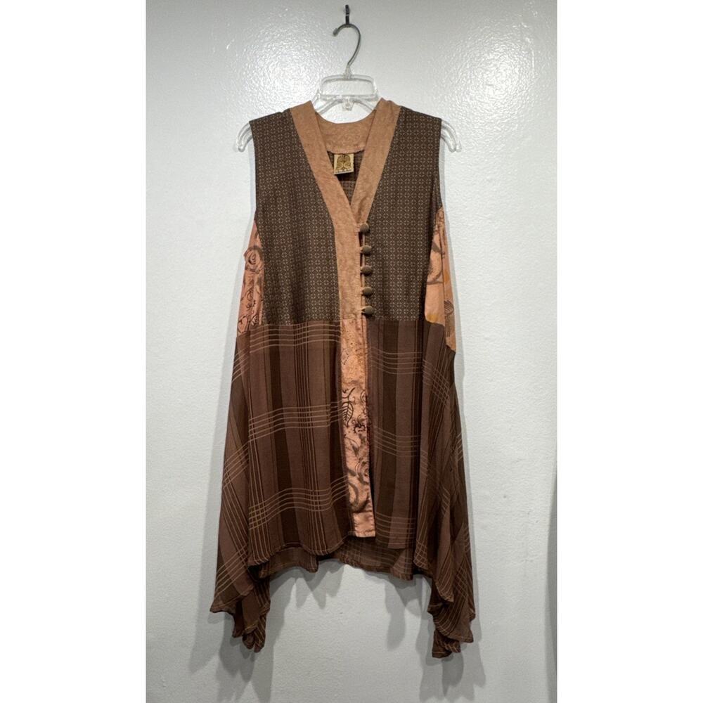 URU Mixed Print Flowy‎ Asymmetrical Tunic Top Womens One Size Silk Boho FLAWED
